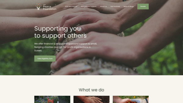 Screenshot of the The Pearce Foundation website