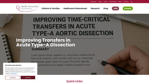 Screenshot of the Aortic Dissection Awareness UK & Ireland website