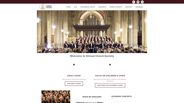 Screenshot of the Stroud Choral Society website