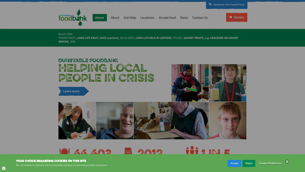 Screenshot of the Dunstable Foodbank website