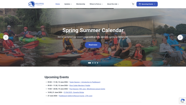 Screenshot of the West Yorkshire Canoe Club website