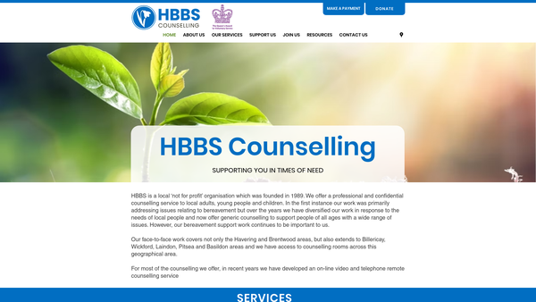 Screenshot of the Hbbs Counselling website
