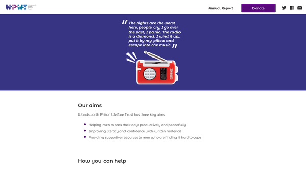 Screenshot of the Wandsworth Prison Welfare Trust website