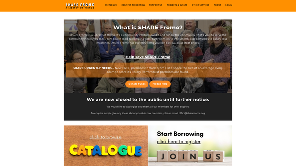 Screenshot of the Share Frome website