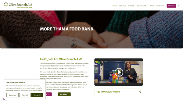 Screenshot of the Olive Branch Aid website