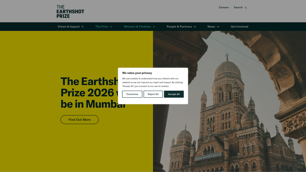 Screenshot of the The Earthshot Prize website