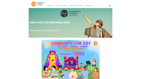 Screenshot of the Hope Community Church Aintree website
