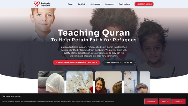 Screenshot of the Zubeda Welcome website