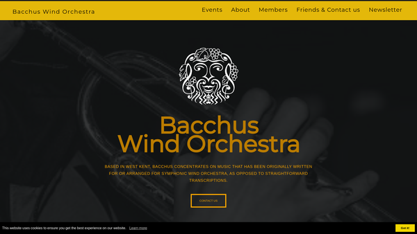 Screenshot of the Bacchus Wind Orchestra website