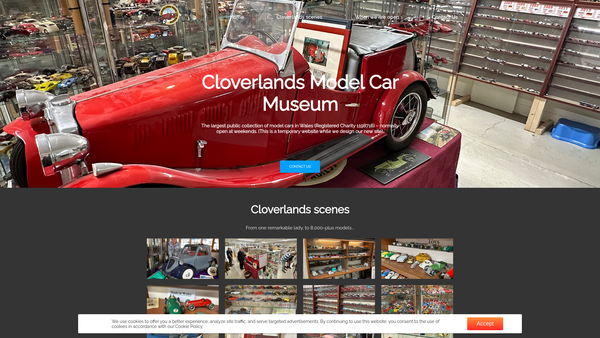 Screenshot of the Cloverlands Model Car Museum website