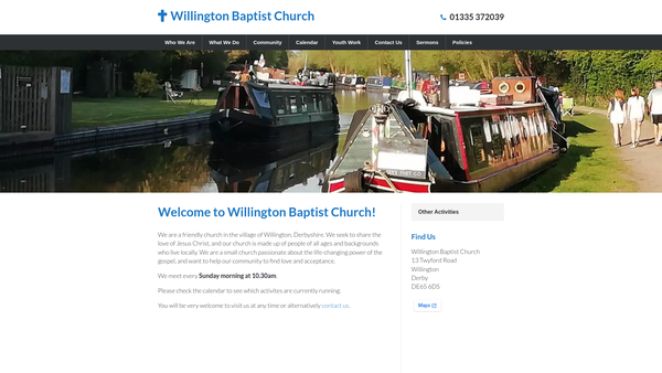 Screenshot of the Willington Baptist Church website
