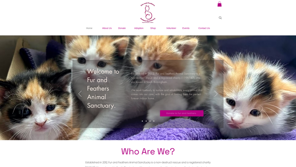 Screenshot of the Fur And Feathers Animal Sanctuary website