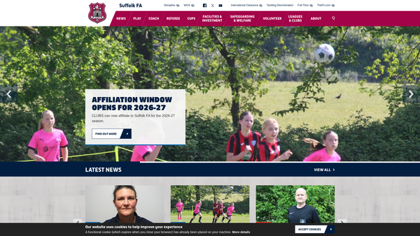 Screenshot of the Suffolk County Football Association Limited website