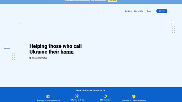 Screenshot of the Hope For Ukraine website
