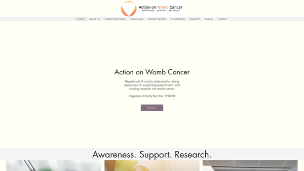 Screenshot of the Action On Womb Cancer website
