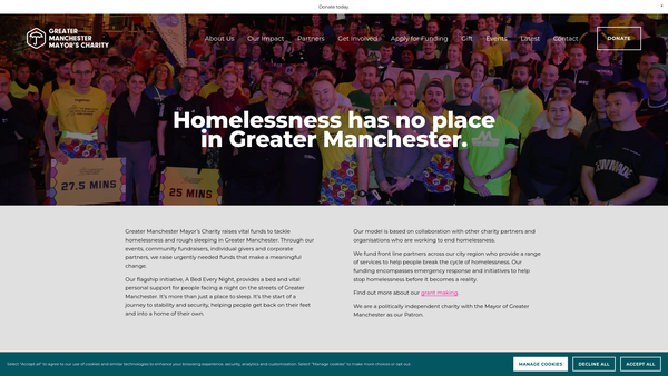 Screenshot of the Greater Manchester Mayor's Charity CIO website
