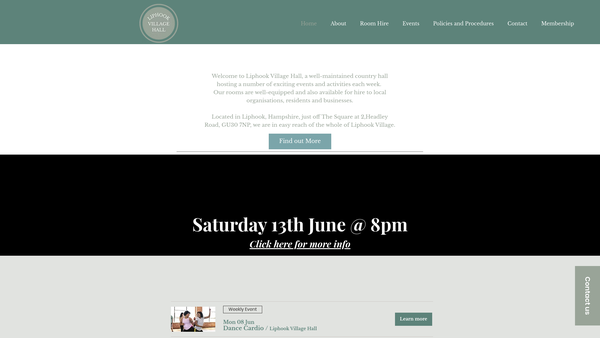 Screenshot of the Liphook Village Hall website