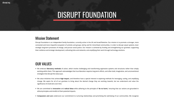 Screenshot of the Disrupt Foundation website