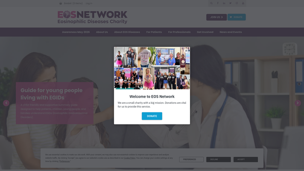 Screenshot of the EOS Network - Eosinophilic Diseases Charity website