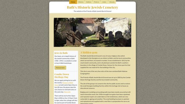 Screenshot of the Friends Of Bath Jewish Burial Ground CIO website