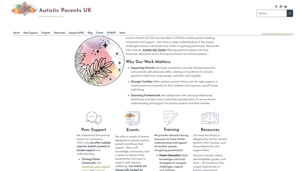 Screenshot of the Autistic Parents UK website