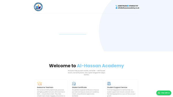 Screenshot of the Al Hassan Educational Academy website