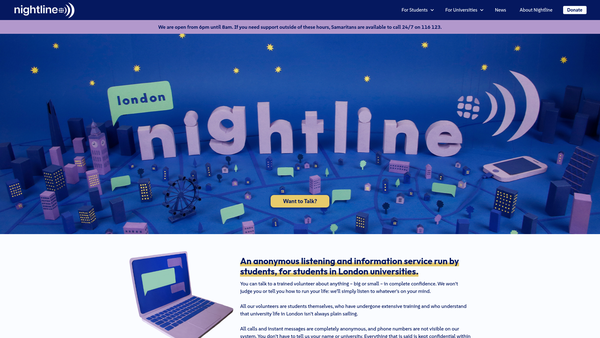 Screenshot of the London Nightline website
