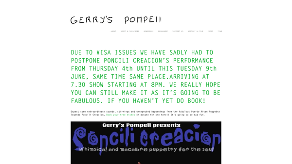 Screenshot of the Gerry's Pompeii website