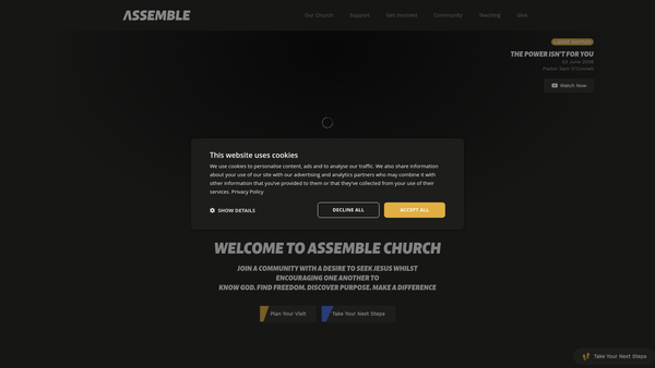 Screenshot of the Assemble Church website