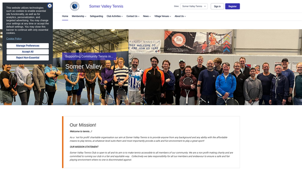 Screenshot of the Somer Valley Tennis website