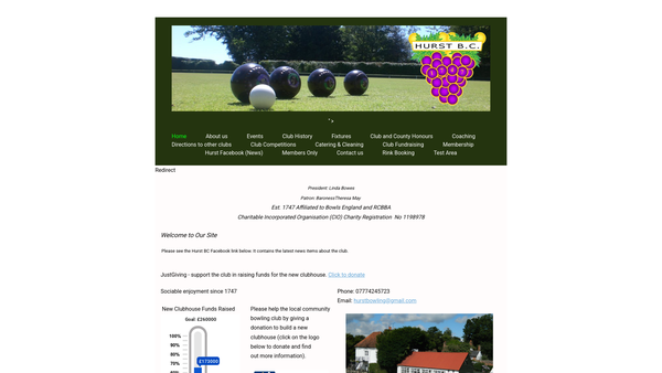Screenshot of the Hurst Bowling Club website