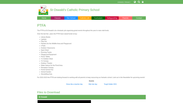 Screenshot of the St Oswald's PTFA website
