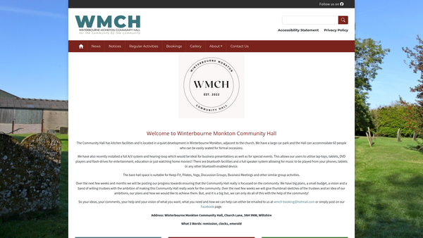 Screenshot of the Winterbourne Monkton Community Hall website