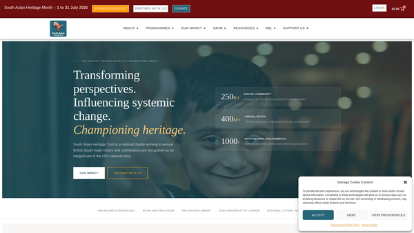 Screenshot of the South Asian Heritage Trust website