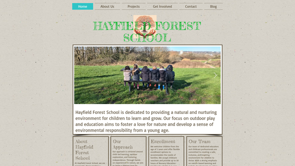 Screenshot of the Hayfield Forest School website
