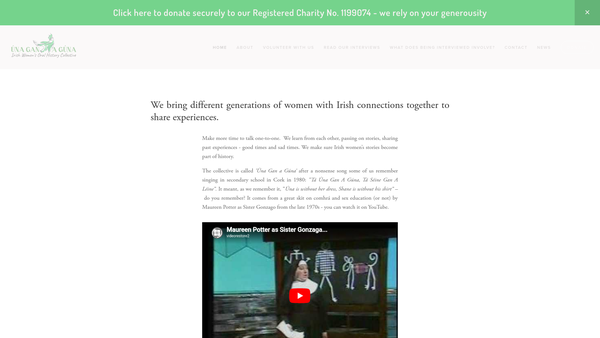 Screenshot of the Una Gan A Guna - Irish Women's Oral History Collective website