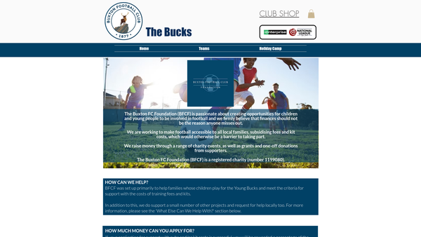 Screenshot of the Buxton Football Club Foundation website