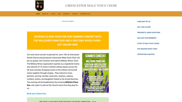 Screenshot of the Cirencester Male Voice Choir website