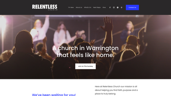 Screenshot of the Relentless Church, Warrington website