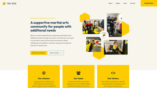 Screenshot of the Sports Martial Arts And Fitness Organisation Hive website