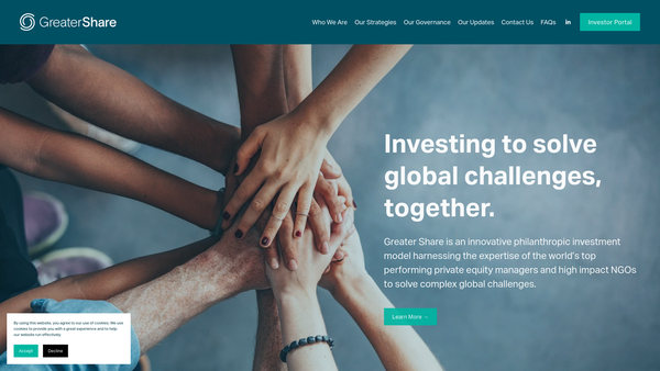 Screenshot of the The Greater Share Foundation website