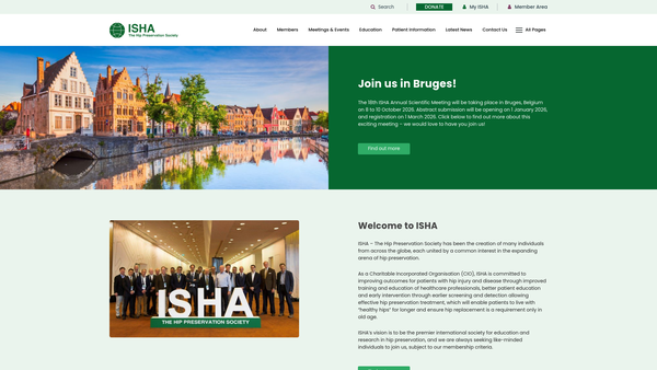 Screenshot of the Isha- The Hip Preservation Society website