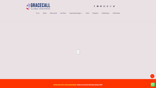 Screenshot of the Gracecall Global Ministry website