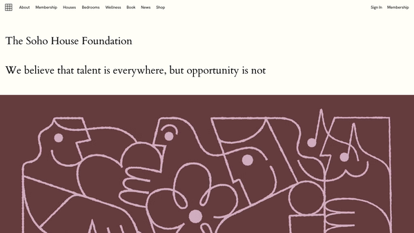 Screenshot of the The Soho House Foundation website