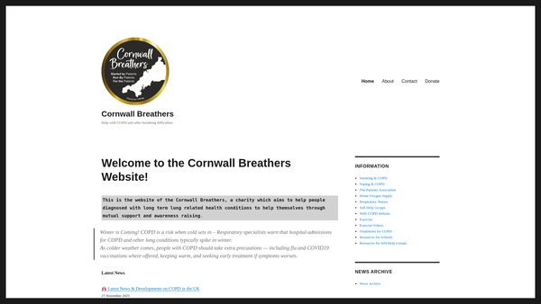 Screenshot of the Cornwall Breathers website