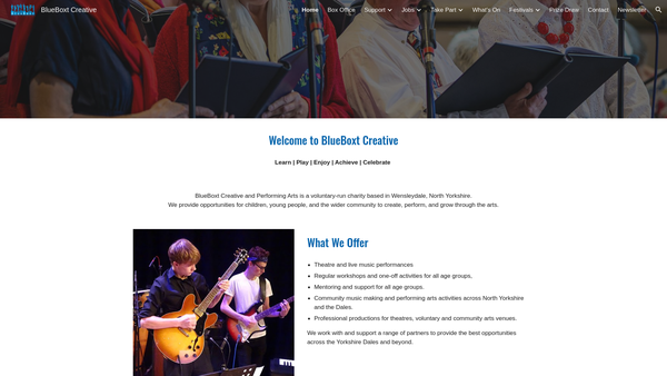 Screenshot of the Blueboxt Creative And Performing Arts website