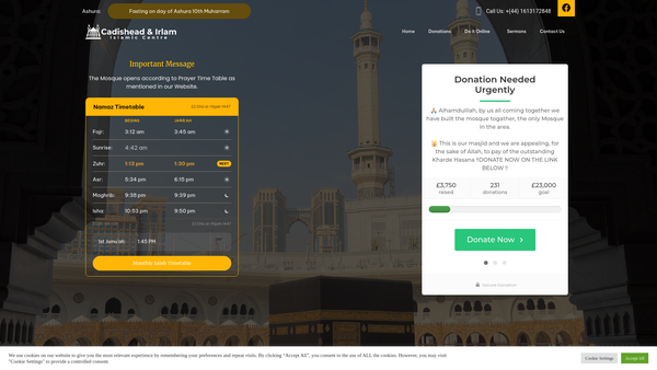 Screenshot of the Cadishead & Irlam Islamic Centre website