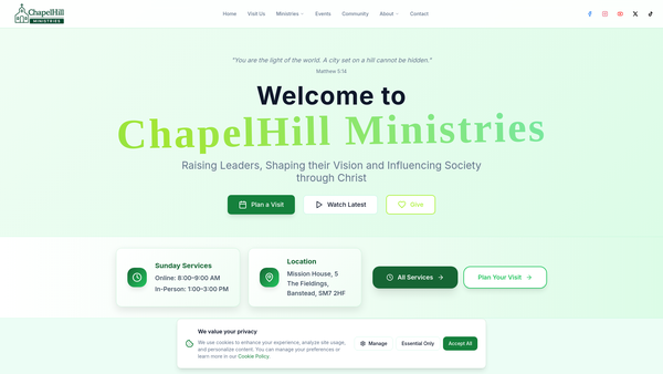 Screenshot of the Chapelhill Ministries website