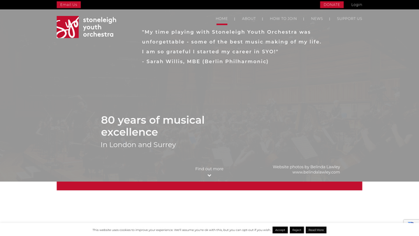 Screenshot of the Stoneleigh Youth Orchestra website