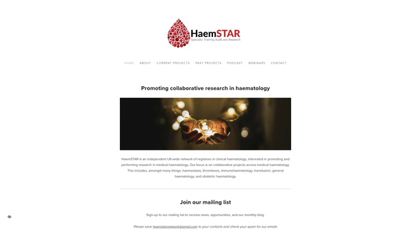 Screenshot of the Haemstar: Haematology Specialty Training Audit And Research website